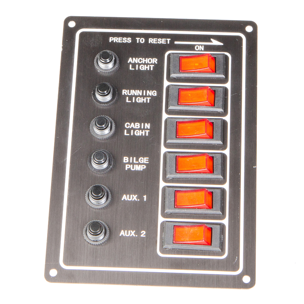 Панель бортового питания AAA с кулисными переключателями переключателей - 6, с индикацией, автоматов - 6, алюминиевая