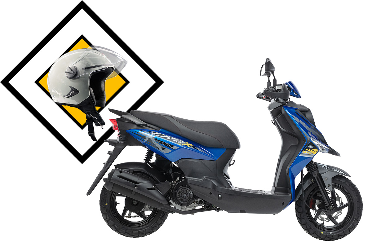 Скутер SYM CROX 125 Ярко Синий- Матовый Темно-Серый + мотошлем SYM серый, арт. AE12W8-RU-BUAE-BU300S-GY-7450U_set