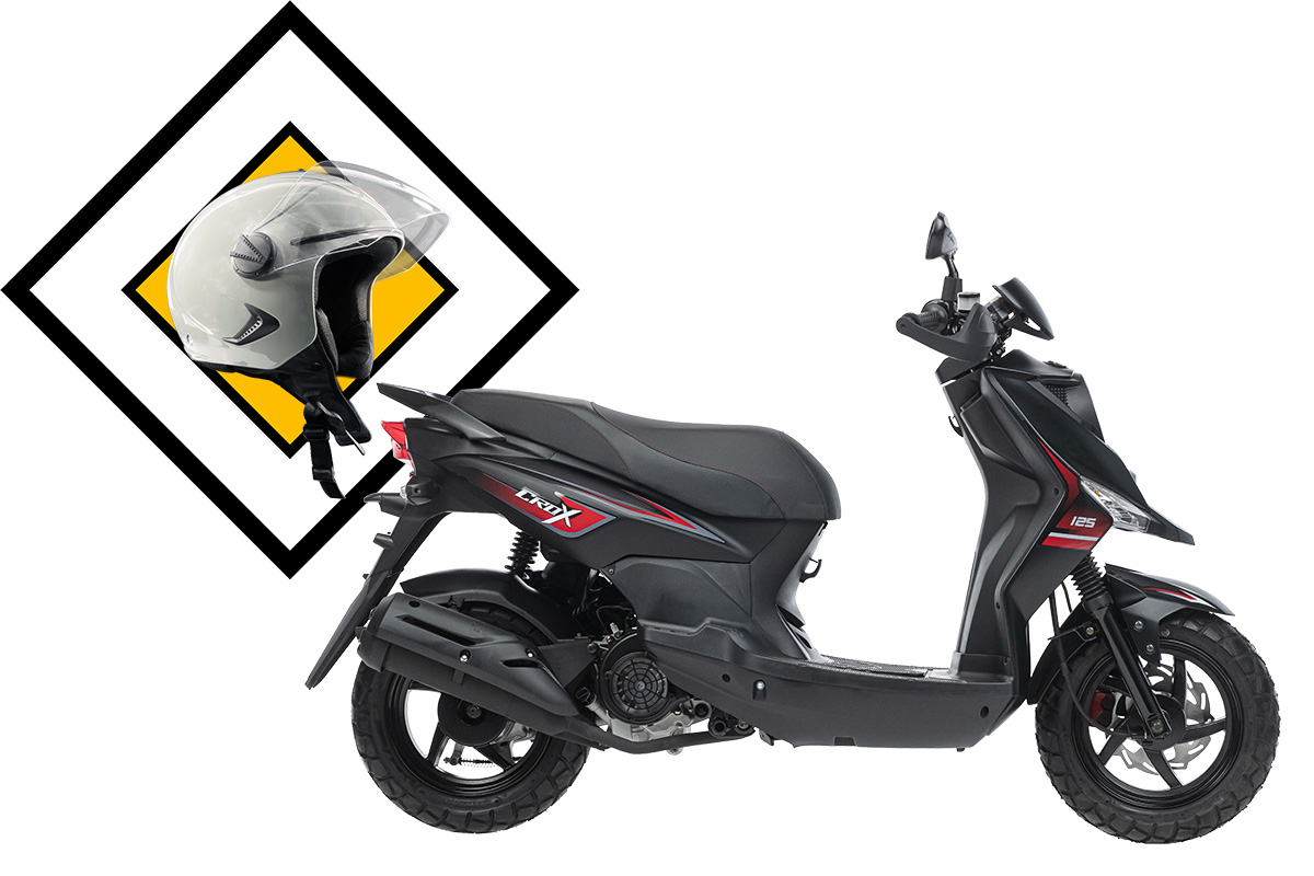 Скутер SYM CROX 125 Черный - Матовый Темно-Серый + мотошлем SYM серый, арт. AE12W8-RU-KGAE-BK-5560S-GY-7450U_set