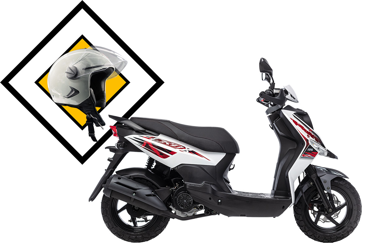 Скутер SYM CROX 125 Белый- Матовый Темно-Серый + мотошлем SYM серый, арт. AE12W8-RU-WDAE-WH-8018P-GY-7450U_set